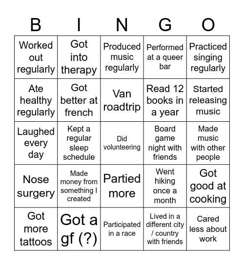 Resolutions Bingo Card