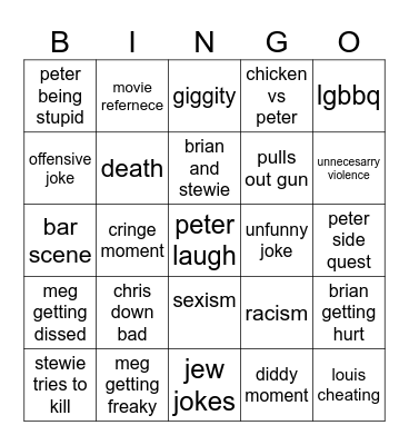 FAMILY GUY BINGO Card