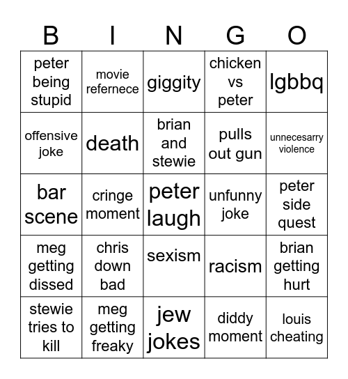 FAMILY GUY BINGO Card