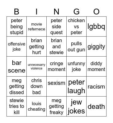 FAMILY GUY BINGO Card