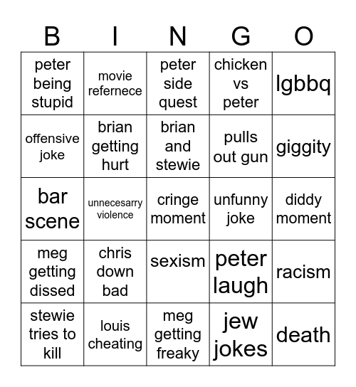 FAMILY GUY BINGO Card