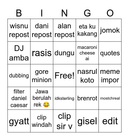 TikTok Bingo Card