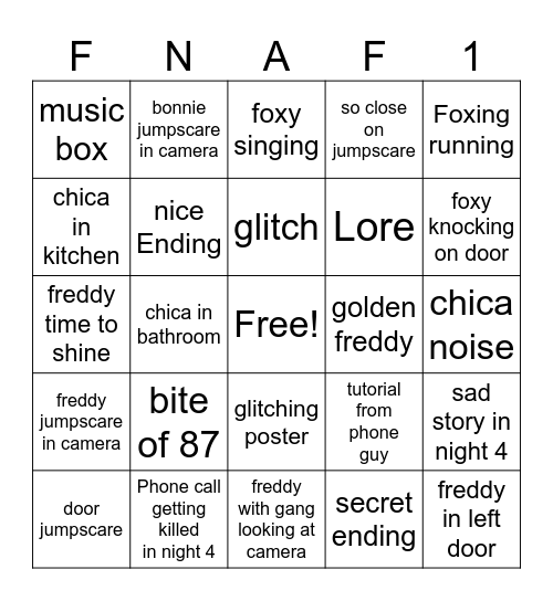 Fnaf Bingo Card