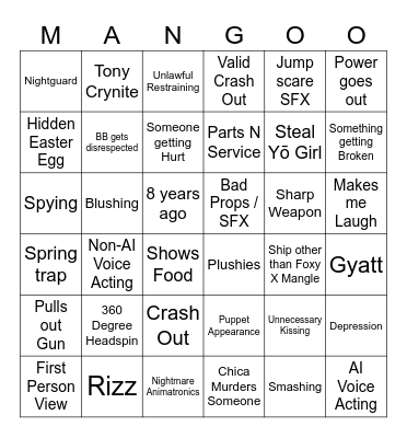 Foxy X Mangle BINGO Card