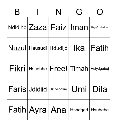 Bingo B3K Bingo Card