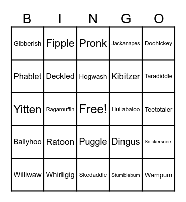 Funny words Bingo Card