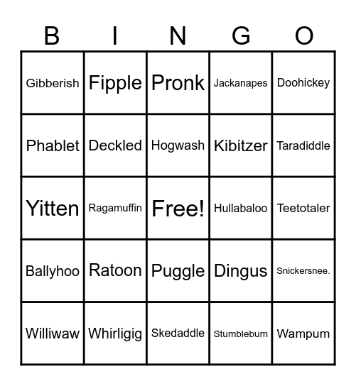 Funny words Bingo Card