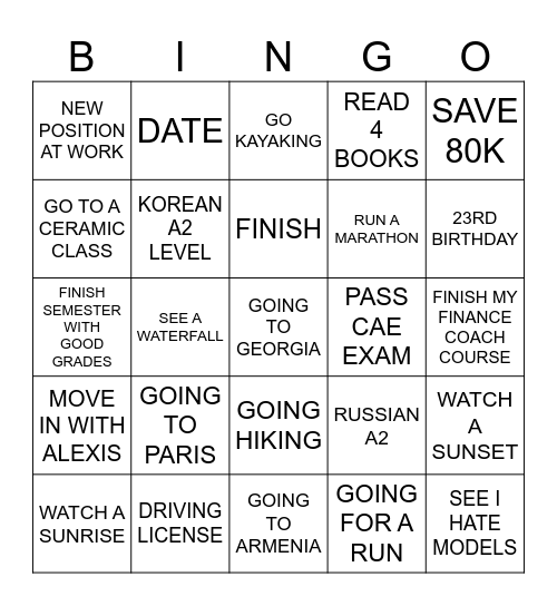 BINGO 2025 Bingo Card