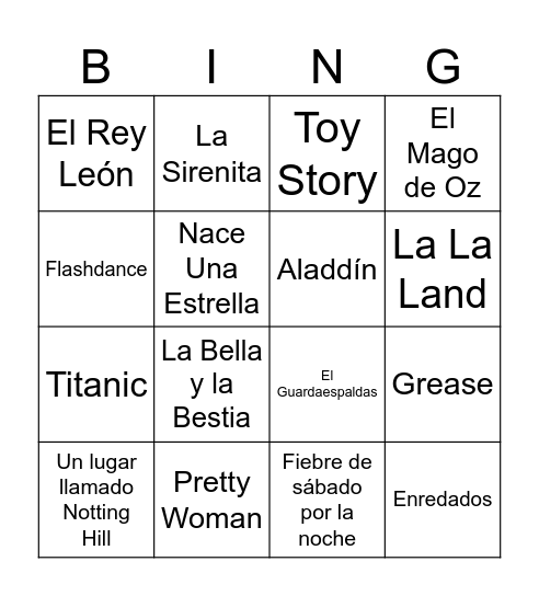 Canciones de Películas Bingo Card