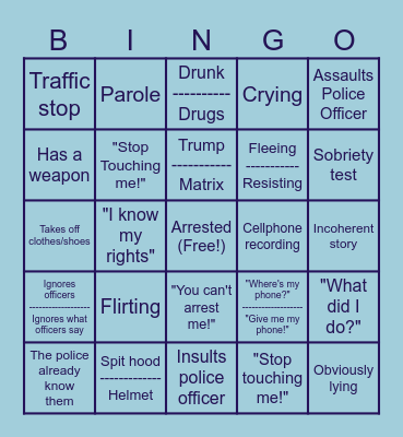 Body Cam Bingo Card