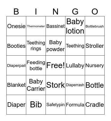 Baby Shower Bingo Card