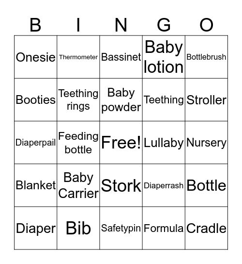 Baby Shower Bingo Card