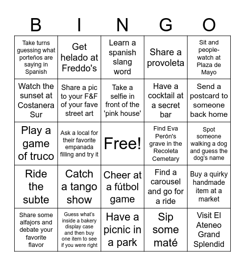 BUENOS AIRES Bingo Card
