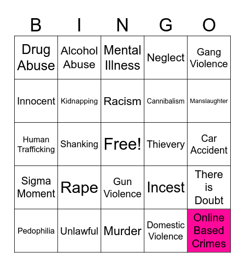 (○｀ 3′○)🩷 L&O SVA BINGO 🩷 Bingo Card