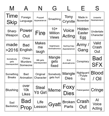 Foxy X Mangle BINGO Part Two Bingo Card