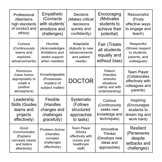 OCCUPATION Bingo Card