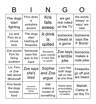 ~NEW YEARS EVE~ Bingo Card