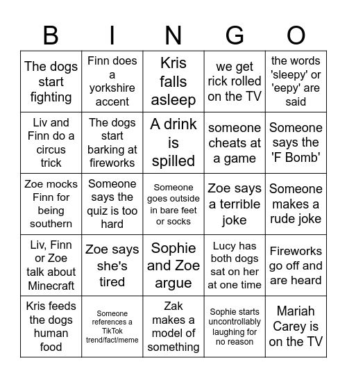 ~NEW YEARS EVE~ Bingo Card