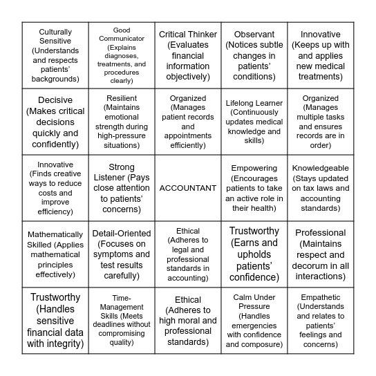 OCCUPATION Bingo Card