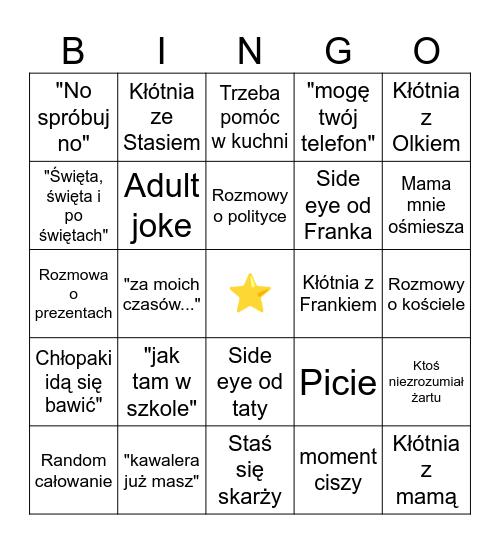 Wigilijne bingo Card