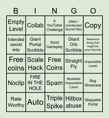 Recent Tab Bingo (Geometry Dash) Bingo Card