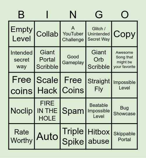 Recent Tab Bingo (Geometry Dash) Bingo Card