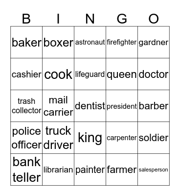 Occupations #2 Bingo Card