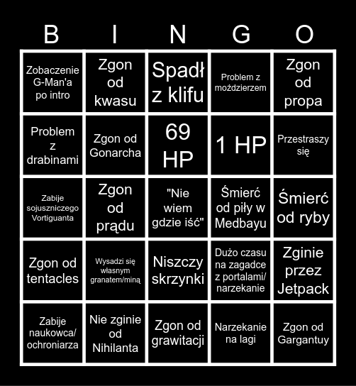 Black Mesa Bingo Card