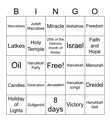 Hanukah Bingo Card