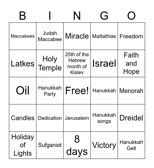 Hanukah Bingo Card