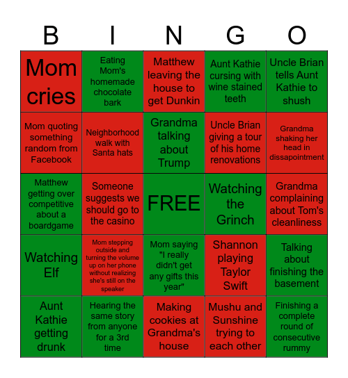 A Johnson / Thomas Christmas Bingo Card