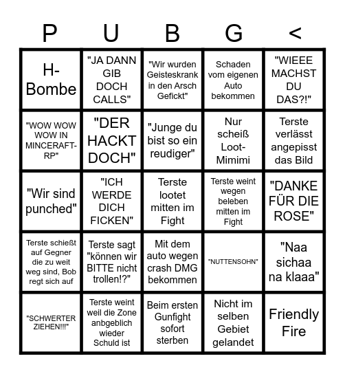 Pubg Bingo Card