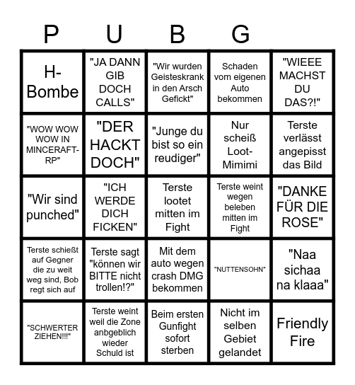 Pubg Bingo Card
