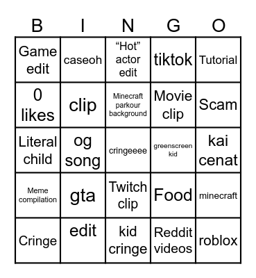 YouTube shorts Bingo Card