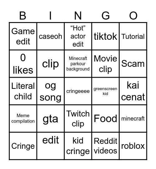 YouTube shorts Bingo Card