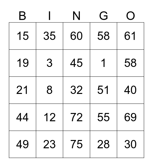 Vickie's Bingo Card Bingo Card