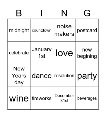 New Year Bingo Card