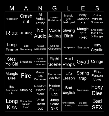 Foxy X Mangle BINGO Card