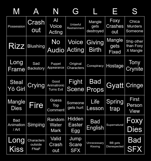 Foxy X Mangle BINGO Card