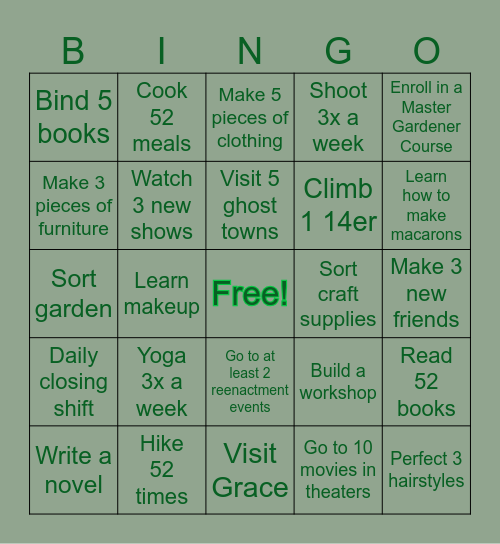 2025 Vision Board Bingo Card