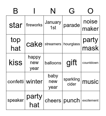 New Years Bingo Card