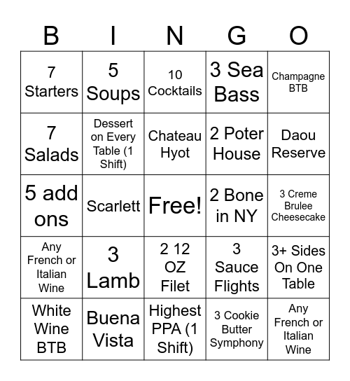 Server Bingo Card