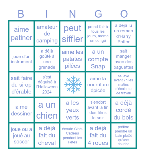 Noël chez les Hurteau Bingo Card