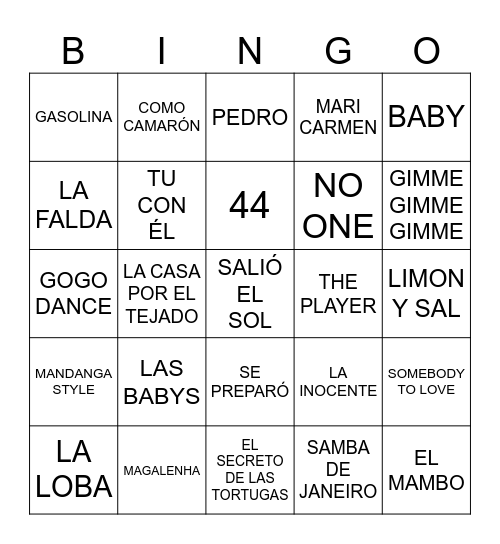 BINGO MUSICAL Bingo Card
