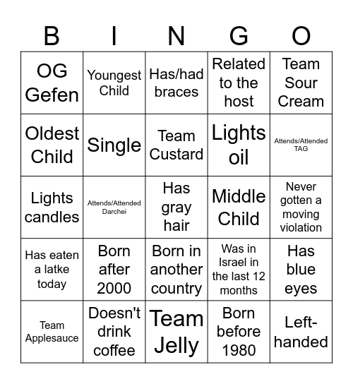 Gefen Chanukah Bingo Card