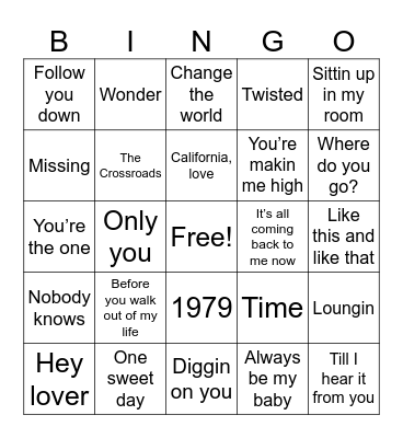 Tops Songs of 1996 Bingo Card