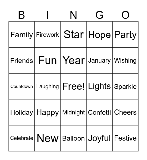 New Year Bingo Card