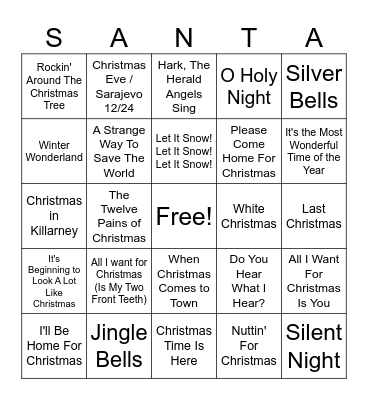 Holiday Music Bingo Card