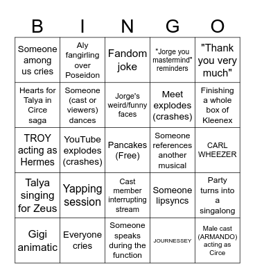 EPIC: The Musical... Watch Party! Bingo Card