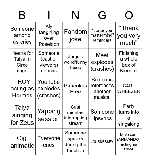 EPIC: The Musical... Watch Party! Bingo Card